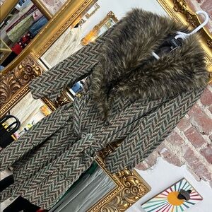 Forever 21 Multicolor Pea Coat with Faux Fur Collar